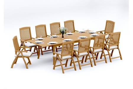 11 PC Dining Set - 94" Double Extension Rectangle Table & 10 Marley Arm Chairs