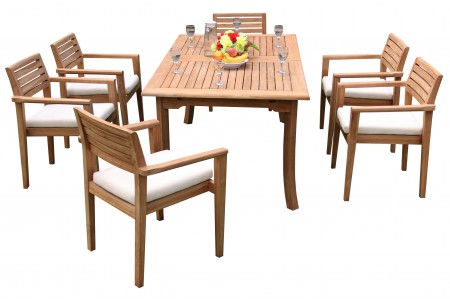 7 PC Dining Set - 94" Double Extension Rectangle Table & 6 Montana Stacking Arm Chairs