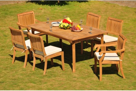 7 PC Dining Set - 94" Double Extension Rectangle Table & 6 Arbor Stacking Chairs (4 Armless, 2 Arms)  