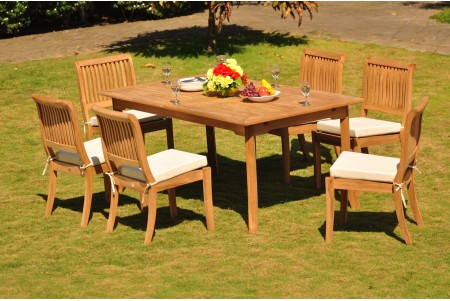7 PC Dining Set - 94" Double Extension Rectangle Table & 6 Arbor Stacking Armless Chairs