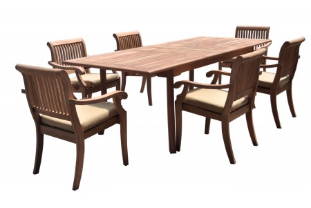 7 PC Dining Set - 94" Double Extension Rectangle Table & 6 Arbor Stacking Arm Chairs