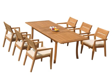 7 PC Dining Set - 94" Double Extension Rectangle Table & 6 Cellore Stacking Arm Chairs