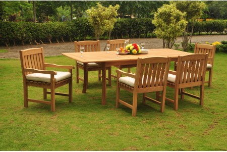 7 PC Dining Set - 94" Double Extension Rectangle Table & 6 Devon Arm Chairs