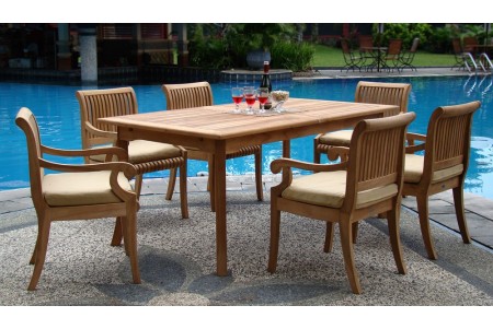 7 PC Dining Set - 94" Double Extension Rectangle Table & 6 Giva Arm Chairs