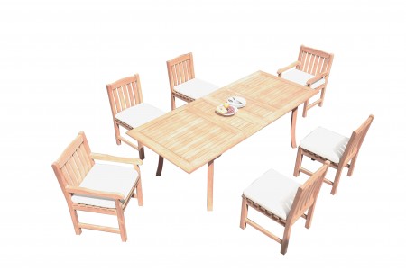7 PC Dining Set - 94" Double Extension Rectangle Table & 6 Lagos Chairs (2 Arms + 4 Armless) 