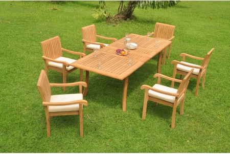 7 PC Dining Set - 94" Double Extension Rectangle Table & 6 Napa Stacking Arm Chairs