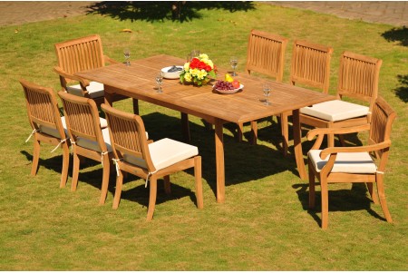 9 PC Dining Set - 94" Double Extension Rectangle Table & 8 Arbor Stacking Chairs (6 Armless, 2 Arms)  