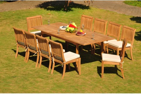 9 PC Dining Set - 94" Double Extension Rectangle Table & 8 Arbor Stacking Armless Chairs