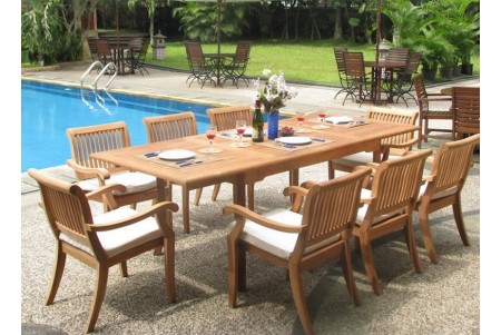 13 PC Dining Set - 117" Double Extension Rectangle Table & 12 Arbor Stacking Arm Chairs