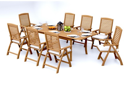 9 PC Dining Set - 94" Double Extension Rectangle Table & 8 Ashley Arm Chairs