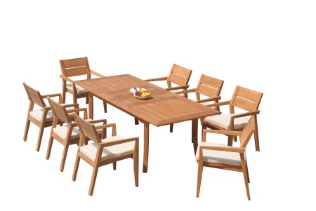 9 PC Dining Set - 94" Double Extension Rectangle Table & 8 Cellore Stacking Arm Chairs