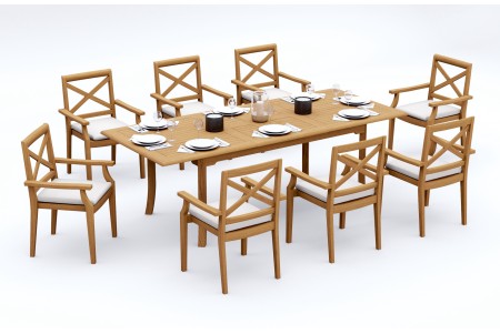 9 PC Dining Set - 94" Double Extension Rectangle Table & 8 Granada Stacking Arm Chairs