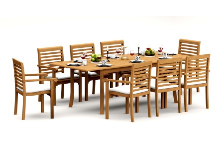 7 PC Dining Set - 94" Double Extension Rectangle Table & 6 Hari Stacking Arm Chairs