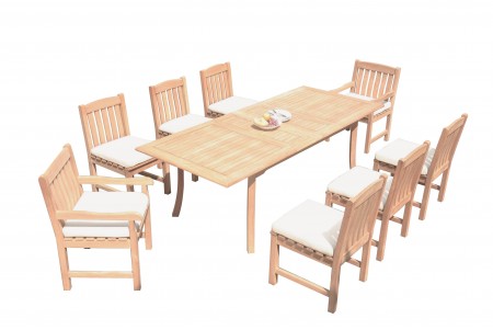 9 PC Dining Set - 117" Double Extension Rectangle Table & 8 Lagos Chairs (2 Arms + 6 Armless)
