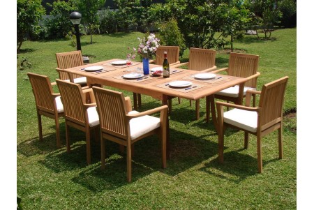 9 PC Dining Set - 94" Double Extension Rectangle Table & 8 Lua Stacking Arm Chairs