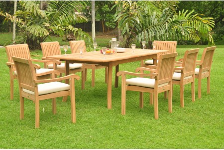 9 PC Dining Set - 94" Double Extension Rectangle Table & 8 Napa Stacking Arm Chairs