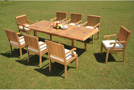 9 PC Dining Set - 94" Double Extension Rectangle Table & 8 Sack Arm Chairs