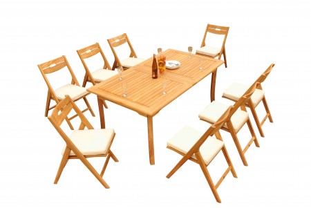 9 PC Dining Set - 94" Double Extension Rectangle Table & 8 Surf Folding Arm Chairs