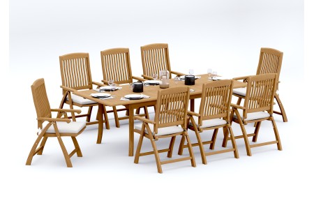 9 PC Dining Set - 94" Double Extension Rectangle Table & 8 Marley Arm Chairs