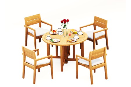 5 PC Dining Set - 48" Round Butterfly Table & 4 Cellore Stacking Arm Chairs 