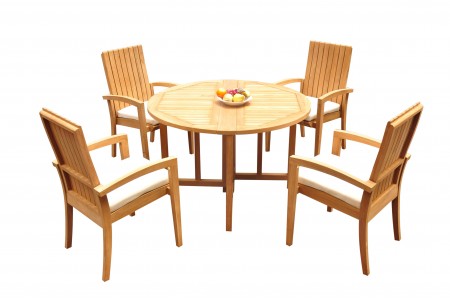 5 PC Dining Set - 48" Round Butterfly Table & 4 Goa Stacking Arm Chairs 