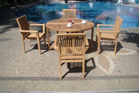 5 PC Dining Set - 48" Round Butterfly Table & 4 Lua Stacking Arm Chairs 