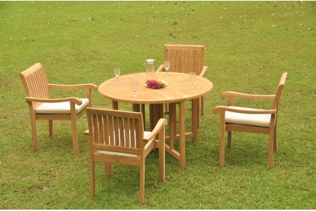 5 PC Dining Set - 48" Round Butterfly Table & 4 Napa Stacking Arm Chairs 