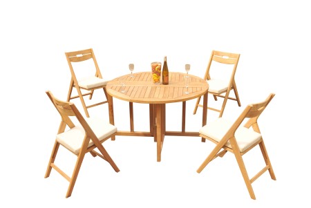 5 PC Dining Set - 48" Round Butterfly Table & 4 Surf Folding Arm Chairs 