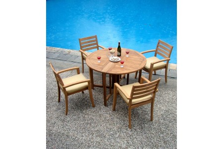 5 PC Dining Set - 48" Round Butterfly Table & 4 Travota Stacking Arm Chairs 