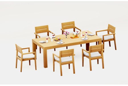 7 PC Dining Set - 86" Rectangle Table & 6 Cellore Stacking Arm Chairs 