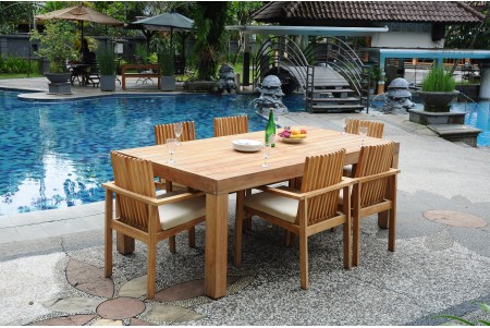 7 PC Dining Set - 86" Rectangle Table & 6 Clipper Stacking Arm Chairs 