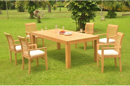 7 PC Dining Set - 86" Rectangle Table & 6 Mas Stacking Arm Chairs 