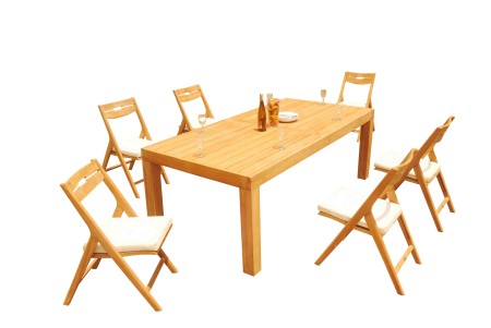 7 PC Dining Set - 86" Rectangle Table & 6 Surf Folding Arm Chairs 