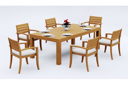7 PC Dining Set - 86" Rectangle Table & 6 Travota Stacking Arm Chairs 