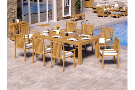 9 PC Dining Set - 86" Rectangle Table & 8 Cahyo Stacking Arm Chairs 