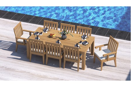 9 PC Dining Set - 86" Rectangle Table & 8 Caranas Chairs (2 Arms + 6 Armless) 