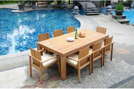 9 PC Dining Set - 86" Rectangle Table & 8 Clipper Stacking Arm Chairs 