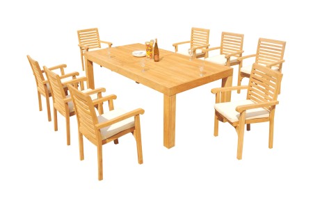 9 PC Dining Set - 86" Rectangle Table & 8 Hari Stacking Arm Chairs 