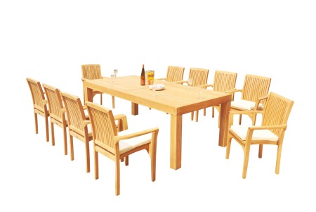 9 PC Dining Set - 86" Rectangle Table & 8 Lua Stacking Arm Chairs 