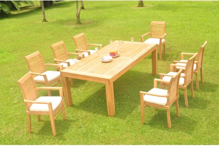 9 PC Dining Set - 86" Rectangle Table & 8 Mas Stacking Arm Chairs 