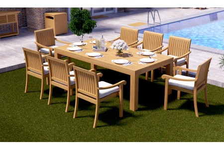 9 PC Dining Set - 86" Rectangle Table & 8 Napa Stacking Arm Chairs 
