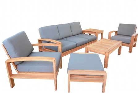 6 PC Cadras Sofa Set - 3-Seater Sofa, 2 Lounge Chairs, Ottoman, Coffee Table and Side Table