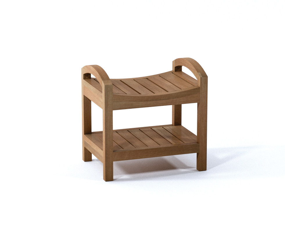 18 Madrid Teak Shower Bench With Shelf, Teak Shower Chair With Arms